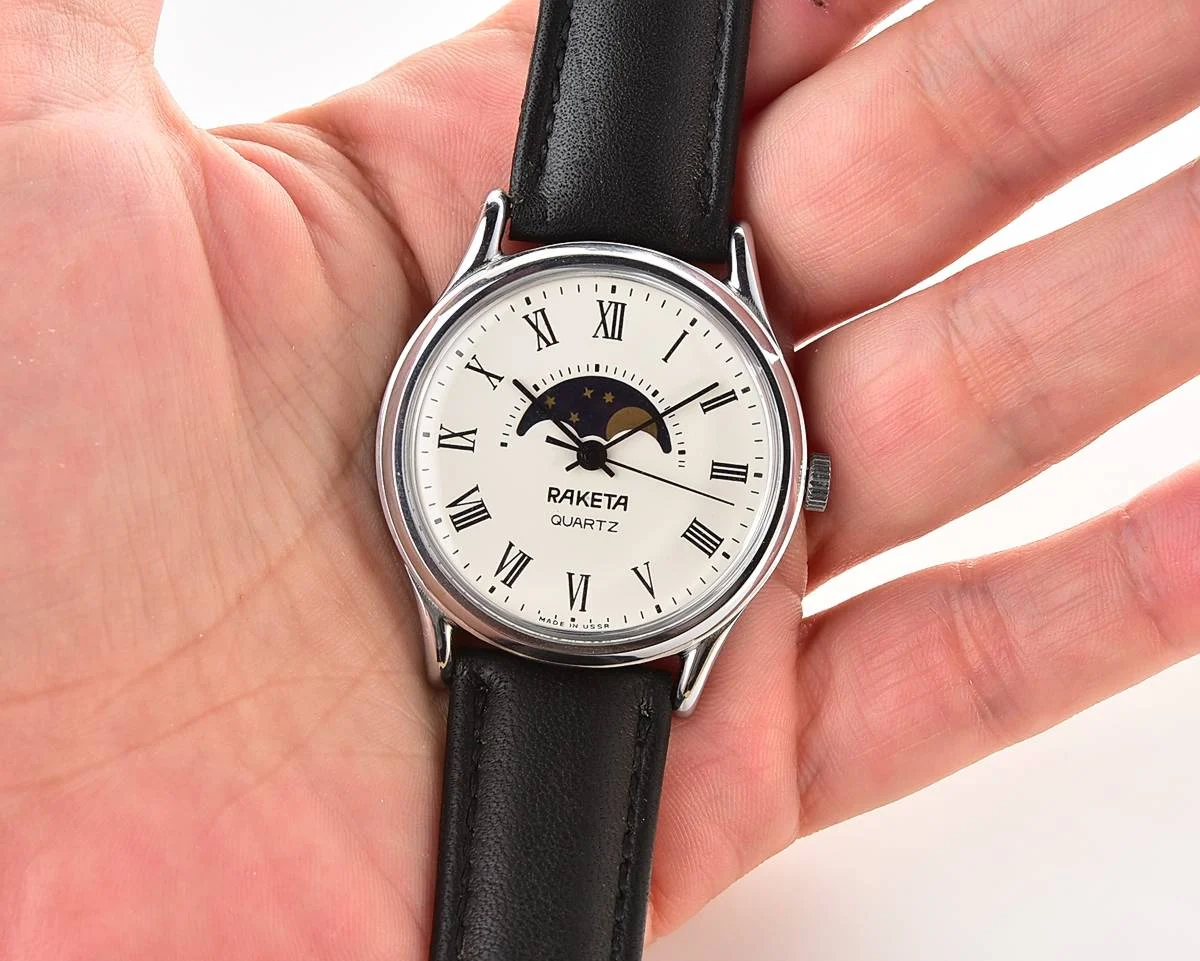 TIME CAPSULE: Vintage Soviet Raketa Moon Phases quartz watch, New Old Stock (NOS)!