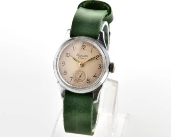 Vintage Soviet mechanical Raketa wrist watch with genuine leather strap