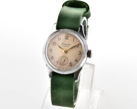 Vintage soviet mechanical RAKETA wrist watch with genuine leather strap