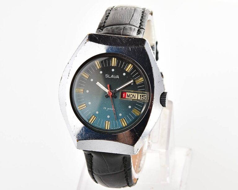 Slava soviet mechanical vintage watch with teal dial