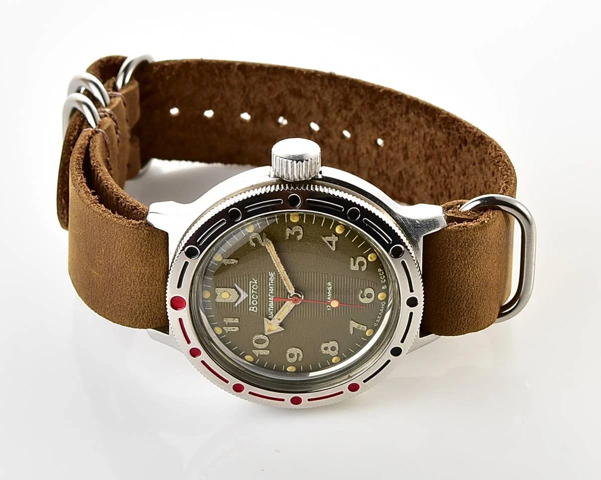Vostok Amphibia mechanical watch + genuine leather NATO Commander strap!