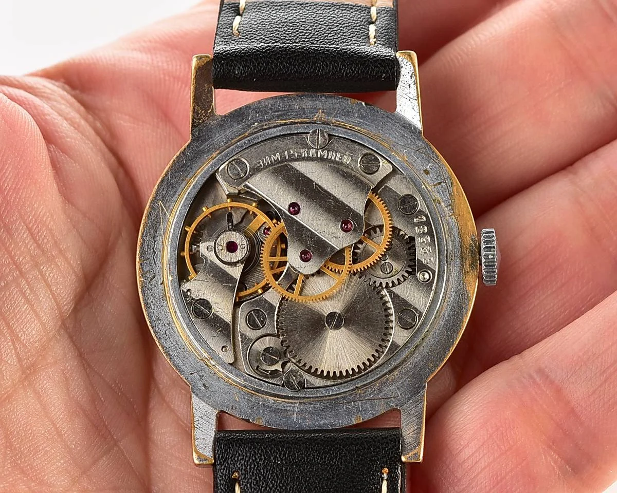 Vintage Soviet mechanical watch Pobeda, ZiM factory – black textured dial