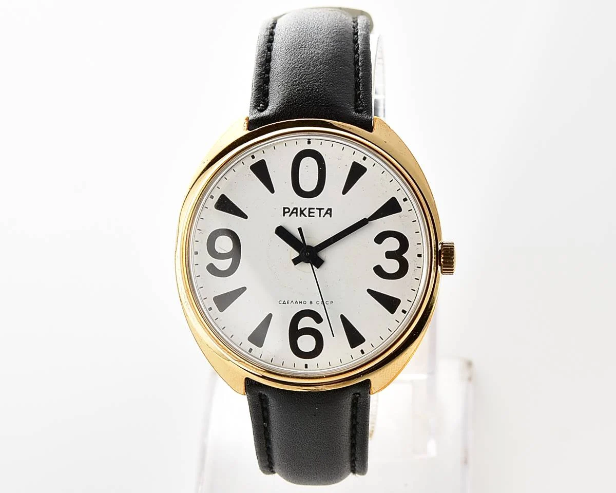 Soviet mechanical gold-plated watch Raketa "big zero"