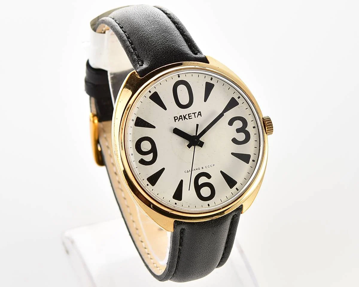 Soviet mechanical gold-plated watch Raketa "big zero"