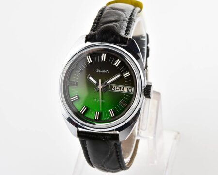 Slava soviet mechanical vintage watch with green dial