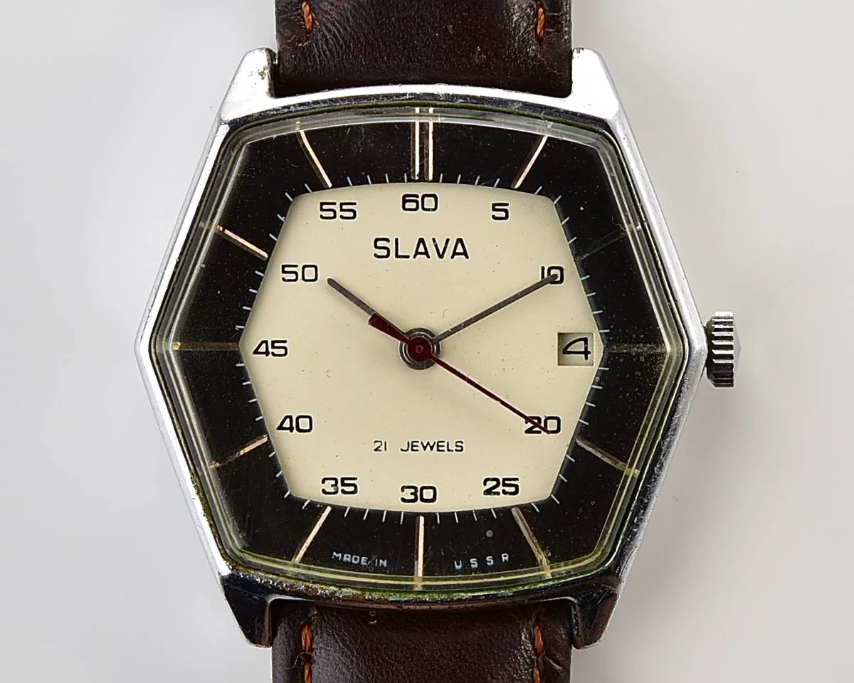 Hexagonal Slava Soviet mechanical vintage watch