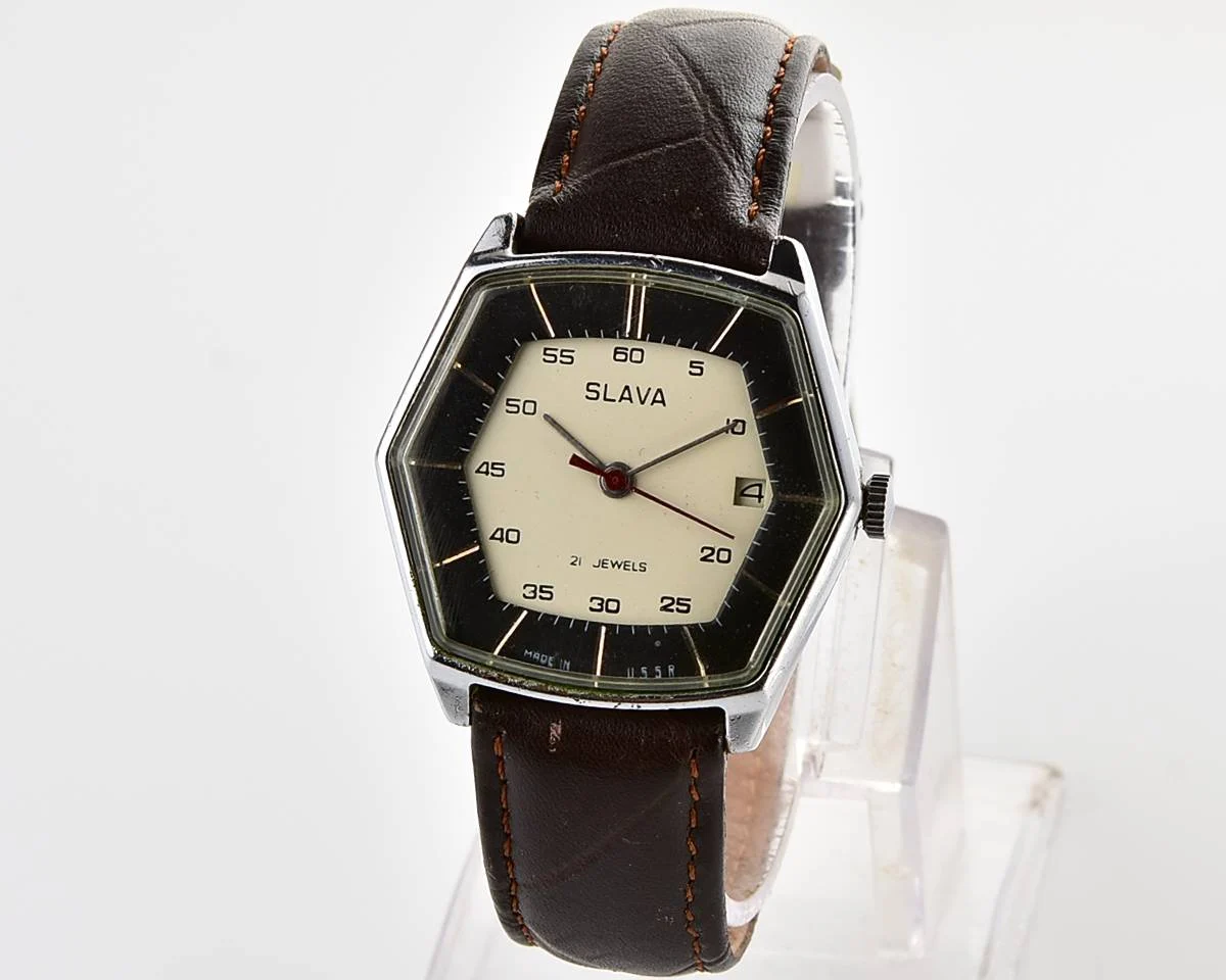Hexagonal Slava Soviet mechanical vintage watch