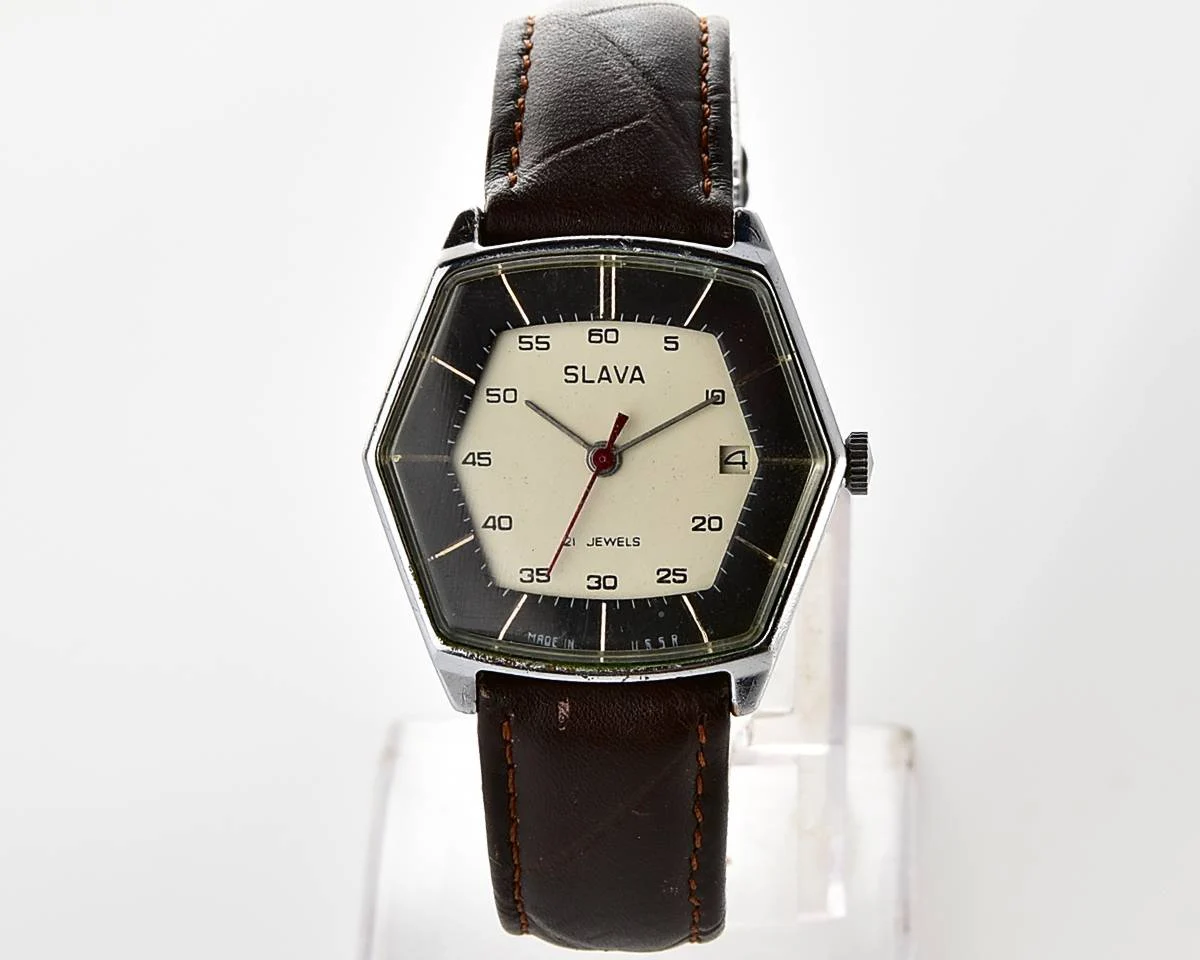 Hexagonal Slava Soviet mechanical vintage watch