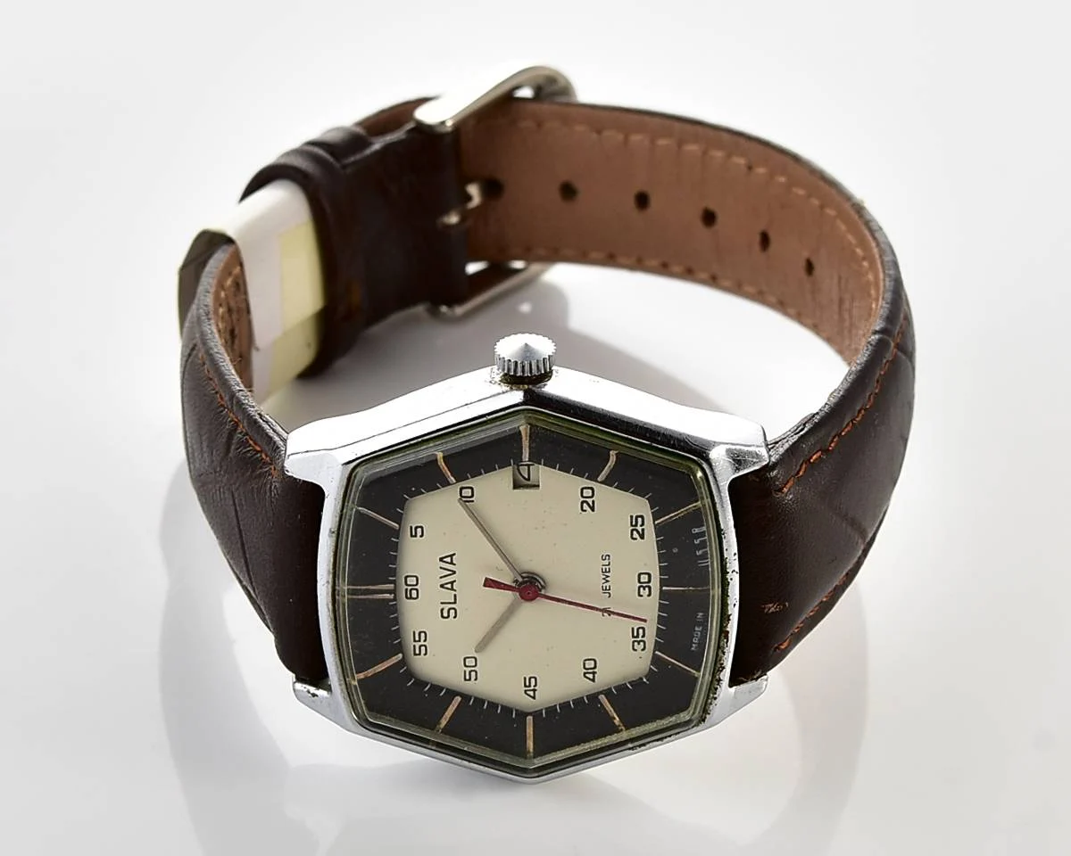 Hexagonal Slava Soviet mechanical vintage watch