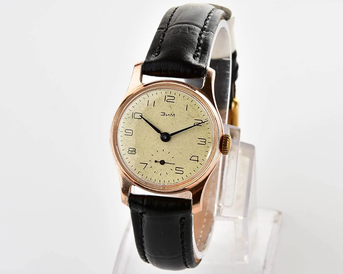 Vintage Soviet ZiM mechanical watch with engraved back