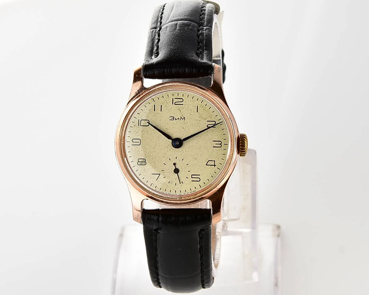 Vintage Soviet ZiM mechanical watch with engraved back