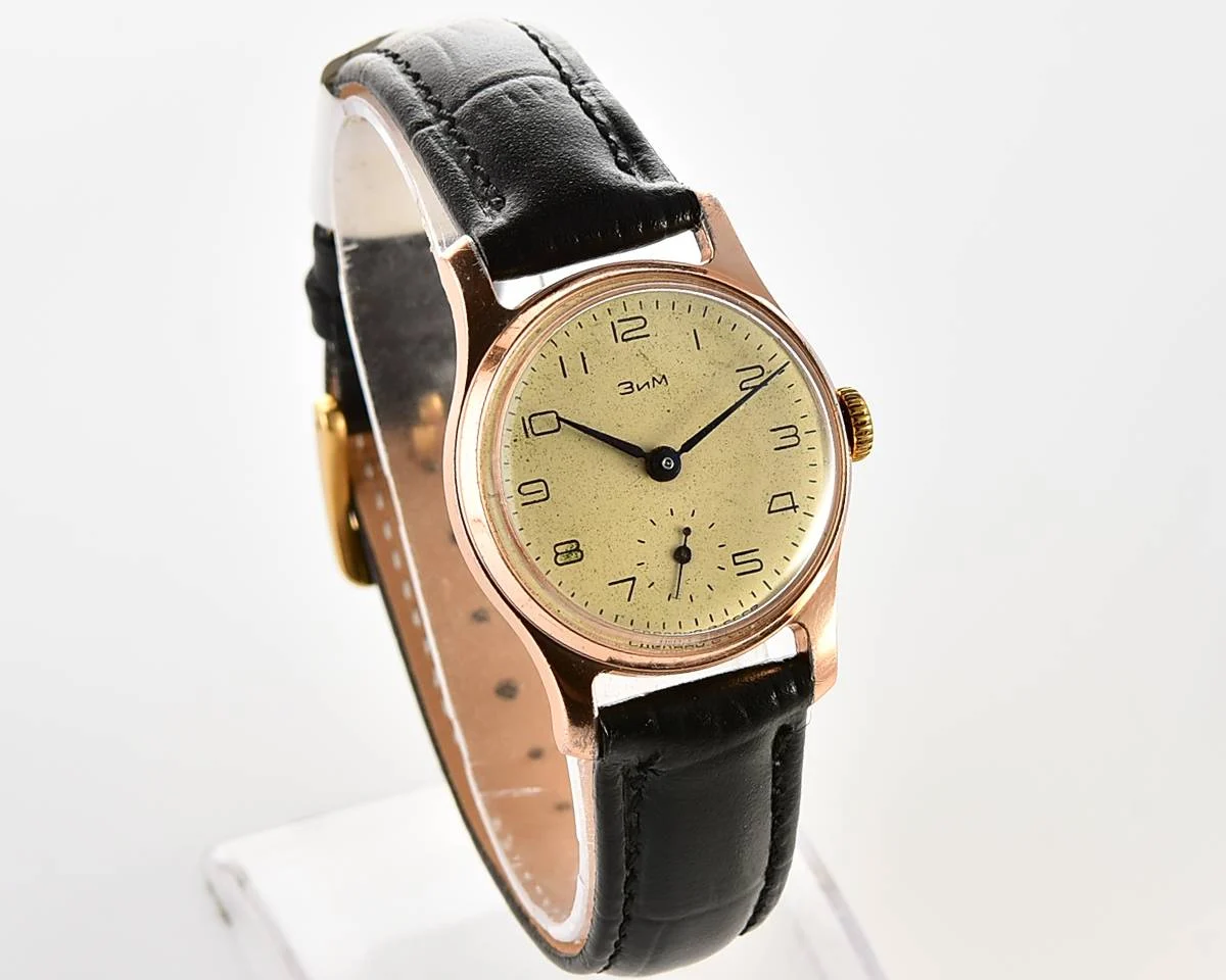 Vintage Soviet ZiM mechanical watch with engraved back