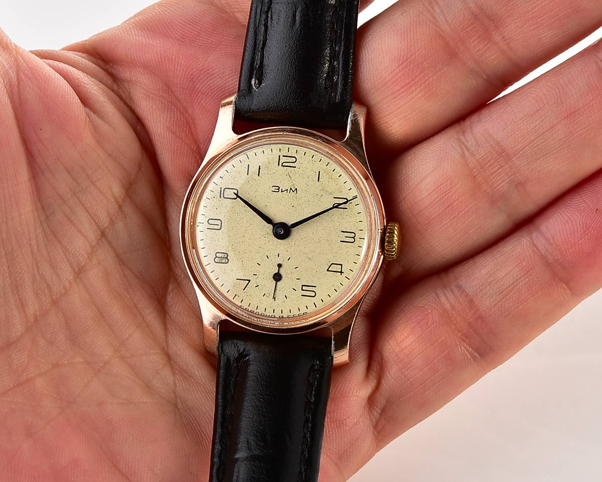 Vintage soviet ZiM mechanical watch with engraved back