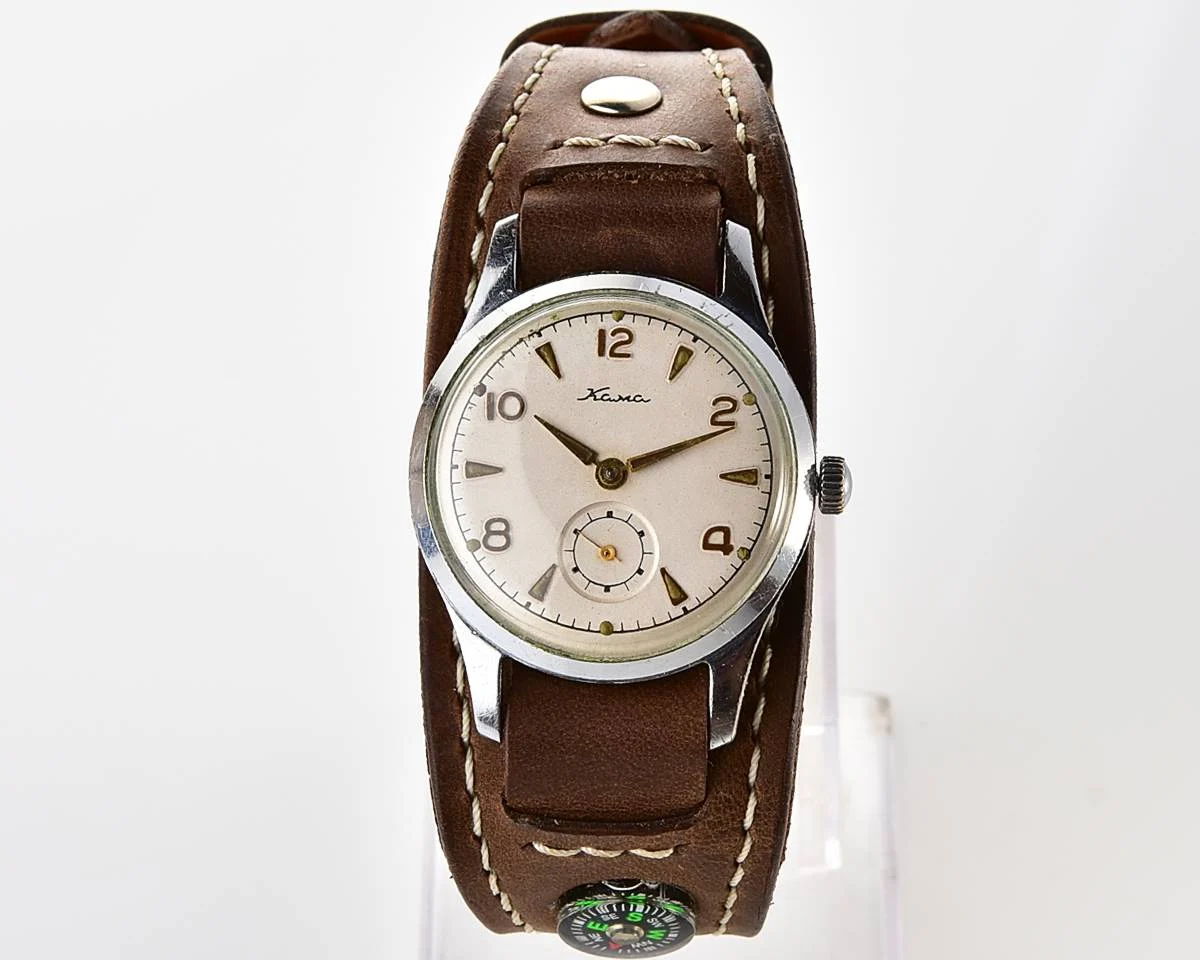 Excellent Soviet vintage Kama mechanical watch from the 1st quarter of 1957 + handmade Sturmanskie compass strap!