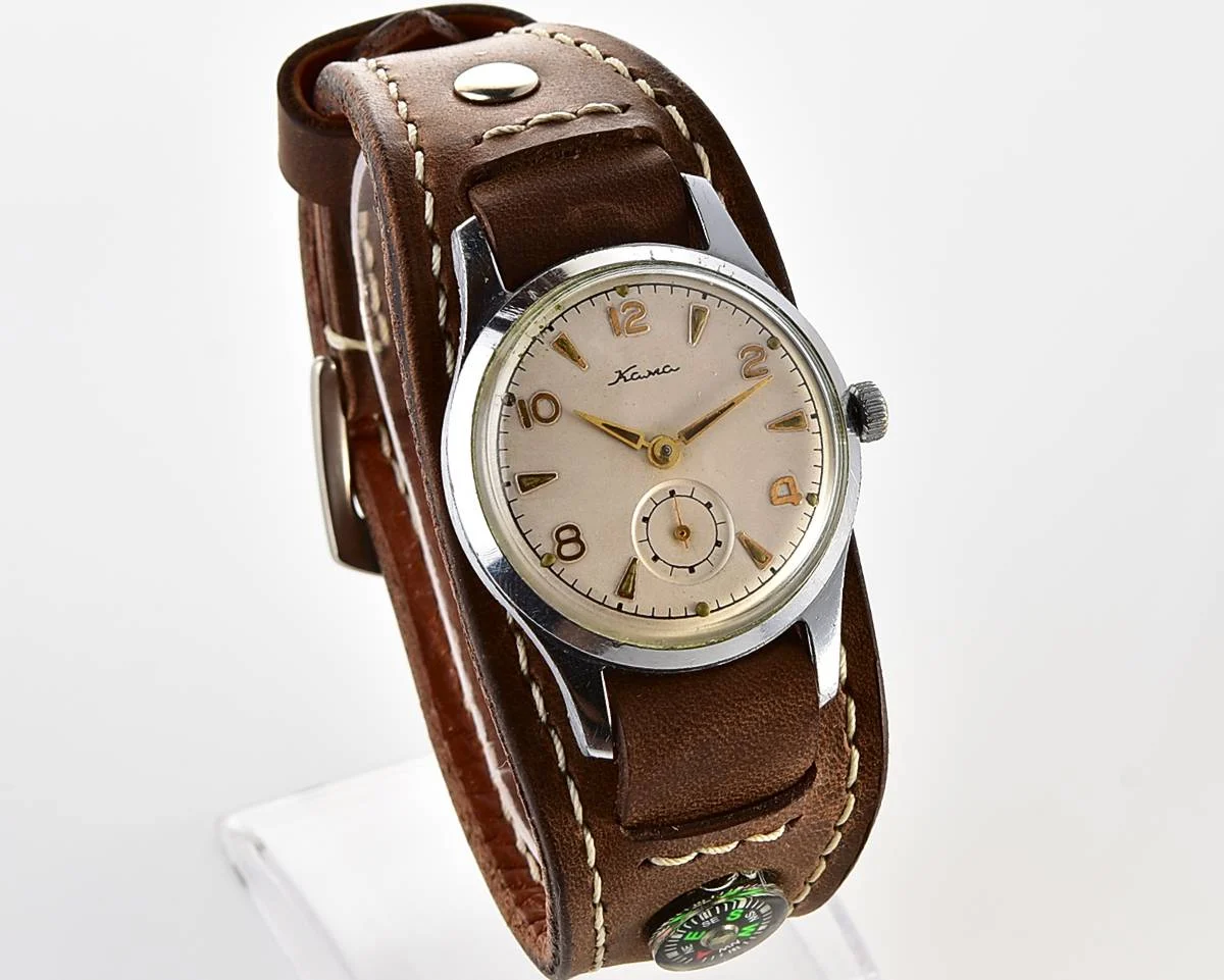 Excellent Soviet vintage Kama mechanical watch from the 1st quarter of 1957 + handmade Sturmanskie compass strap!