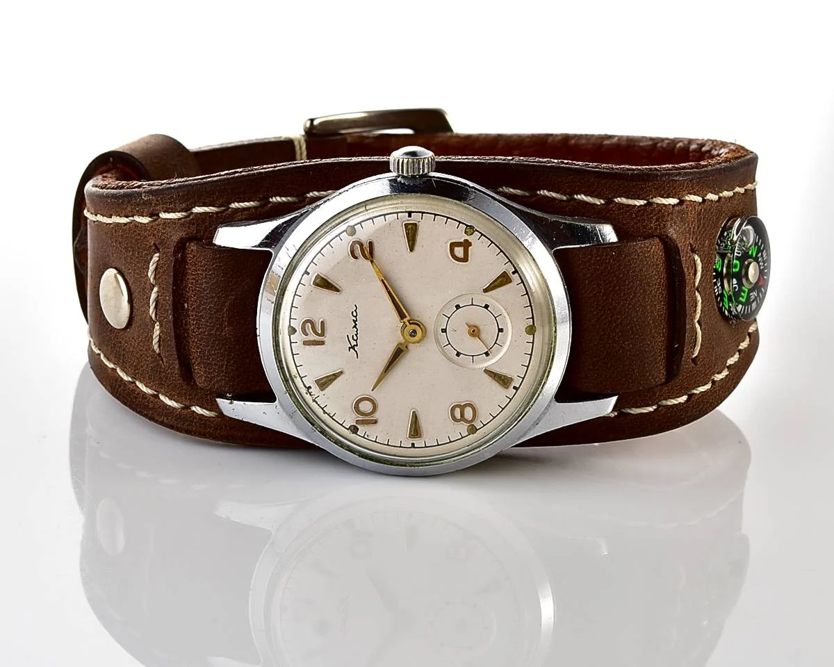 Excellent Soviet vintage Kama mechanical watch from the 1st quarter of 1957 + handmade Sturmanskie compass strap!
