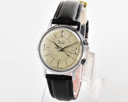 Vintage soviet mechanical watch POLJOT with cream dial & alarm clock function