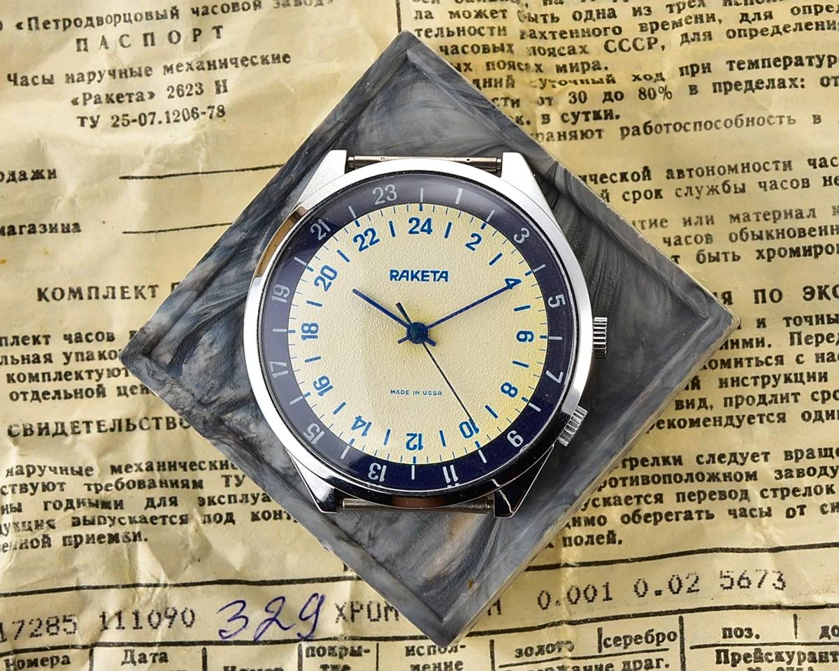 TIME CAPSULE: Soviet vintage mechanical watch Raketa with 24 hours dial, New Old Stock (NOS)!