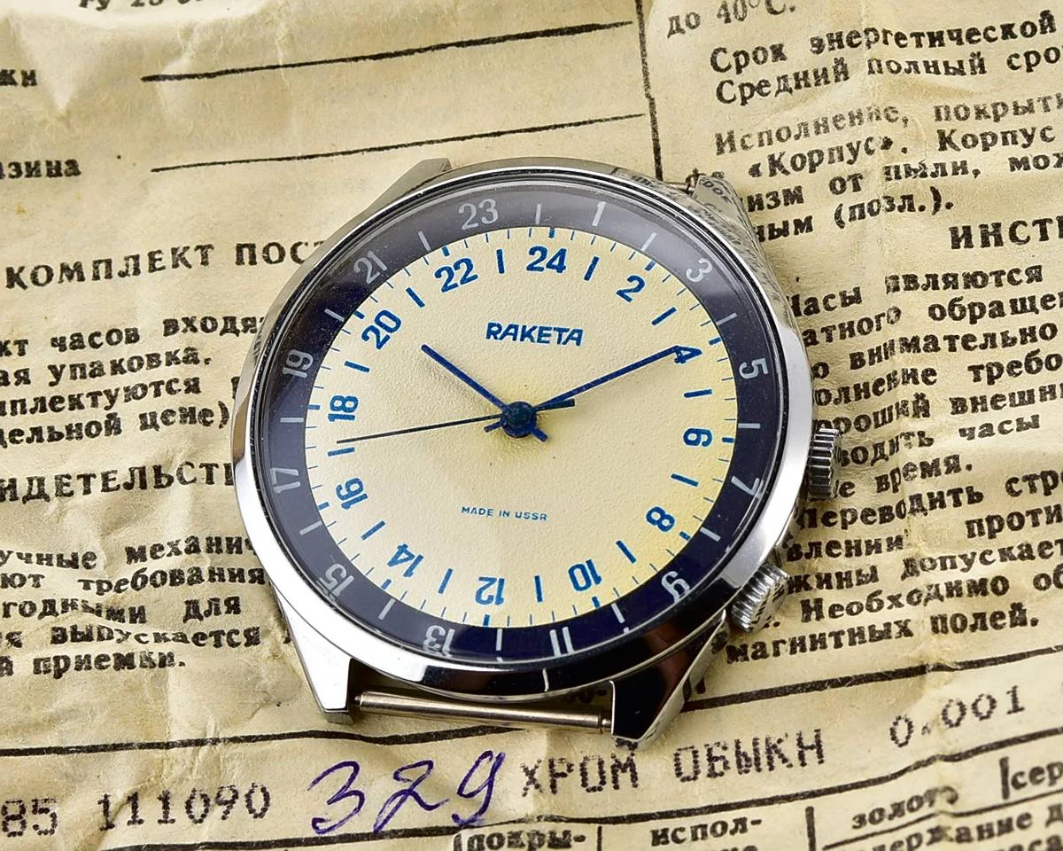 TIME CAPSULE: Soviet vintage mechanical watch Raketa with 24 hours dial, New Old Stock (NOS)!