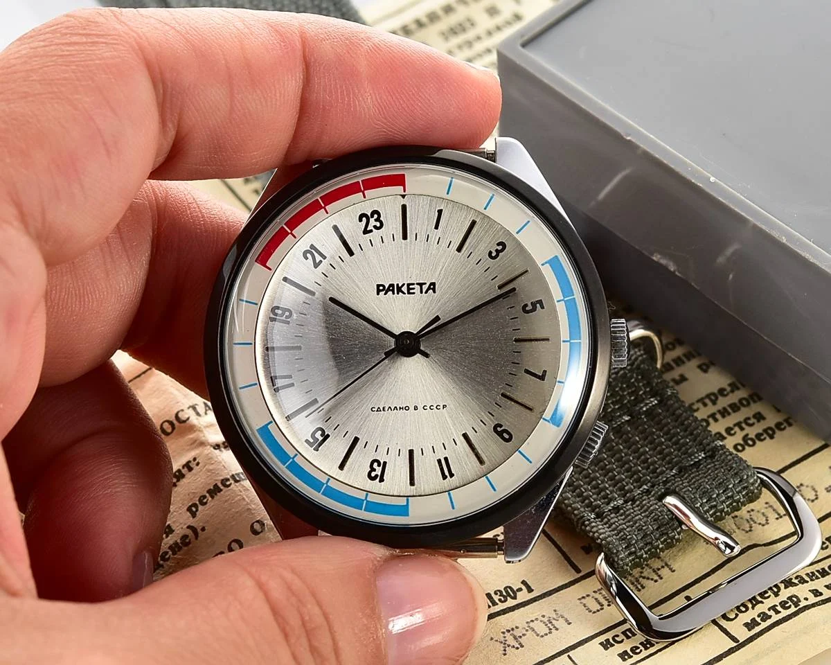TIME CAPSULE: Soviet vintage mechanical watch Raketa with 24 hours dial, New Old Stock (NOS)!