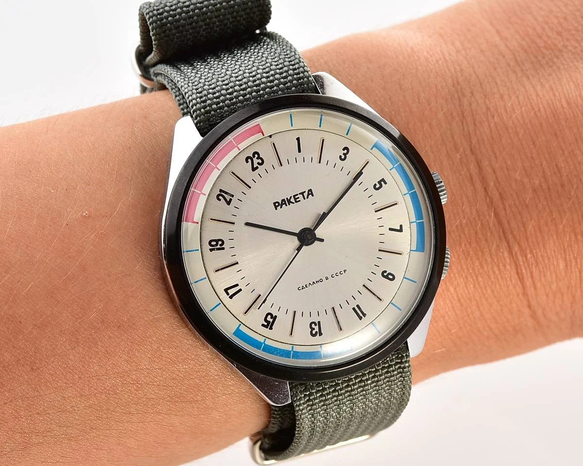 TIME CAPSULE: Soviet vintage mechanical watch Raketa with 24 hours dial, New Old Stock (NOS)!