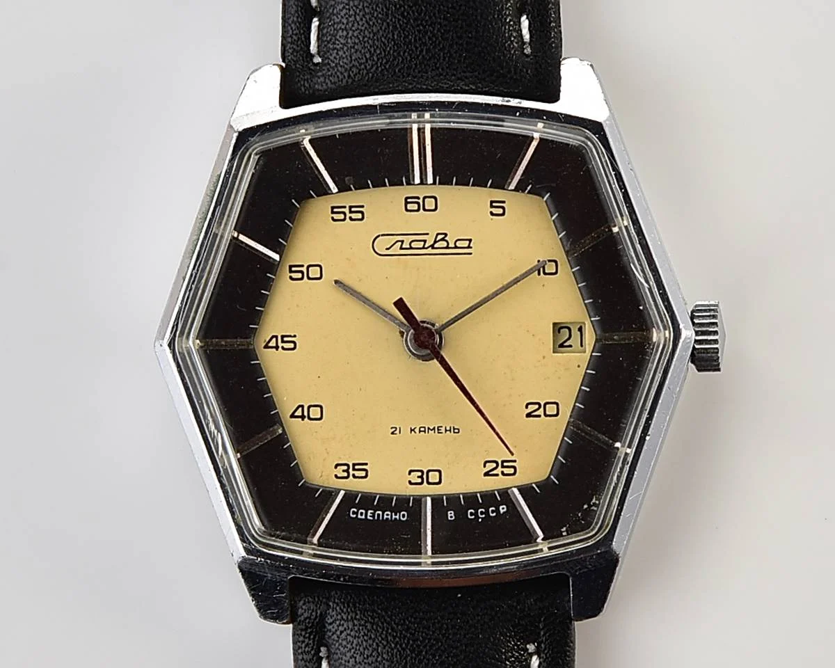 Hexagonal Slava Soviet mechanical vintage watch