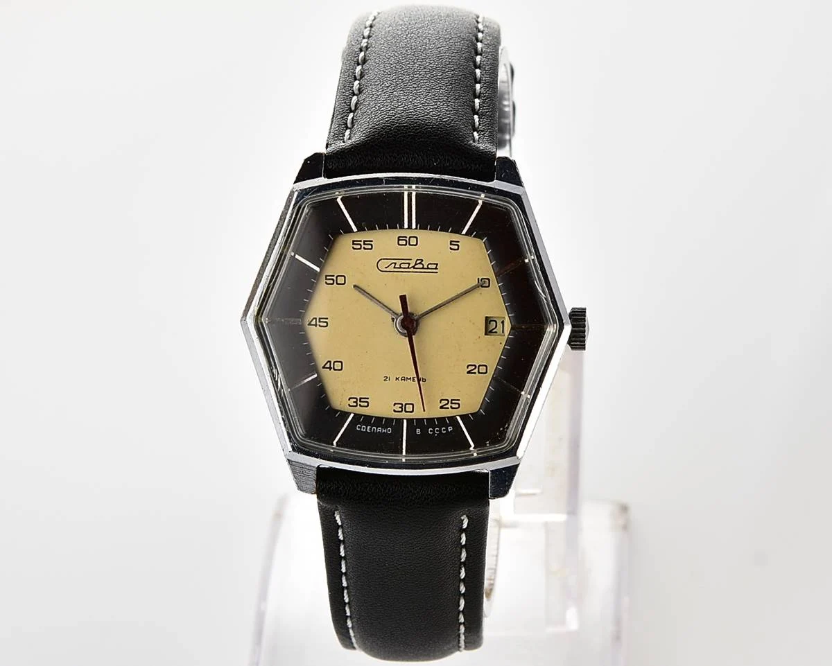 Hexagonal Slava Soviet mechanical vintage watch
