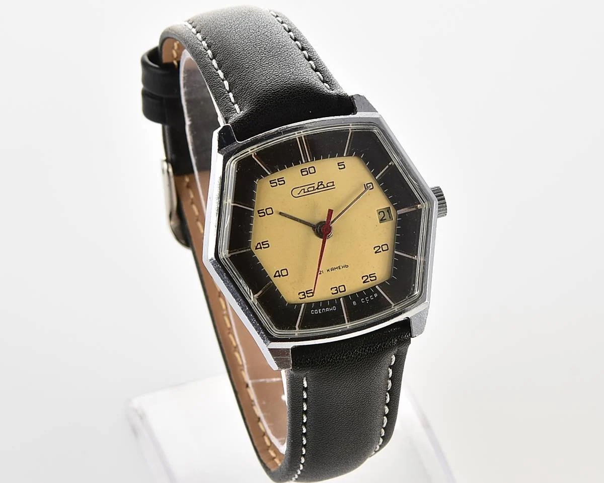 Hexagonal Slava Soviet mechanical vintage watch