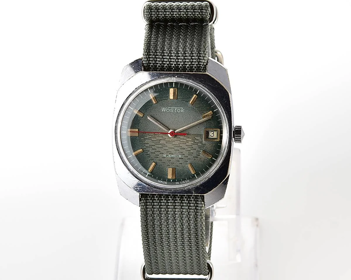 Export Wostok (Vostok) mechanical watch with beautiful textured teal dial