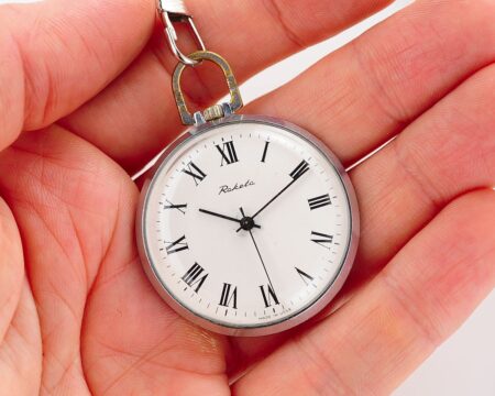 Mechanical RAKETA soviet pocket (or pendant) watch with roman numerals