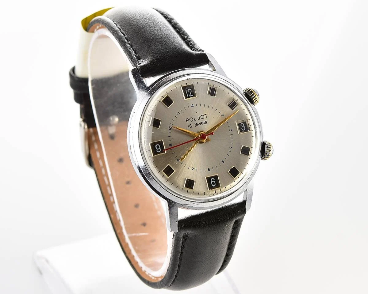 Vintage Soviet mechanical watch Poljot with alarm clock function