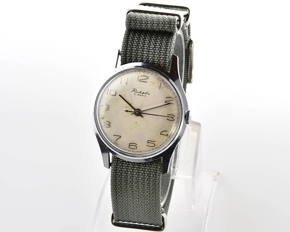 Soviet Raketa Baltica vintage mechanical watch with NATO nylon strap