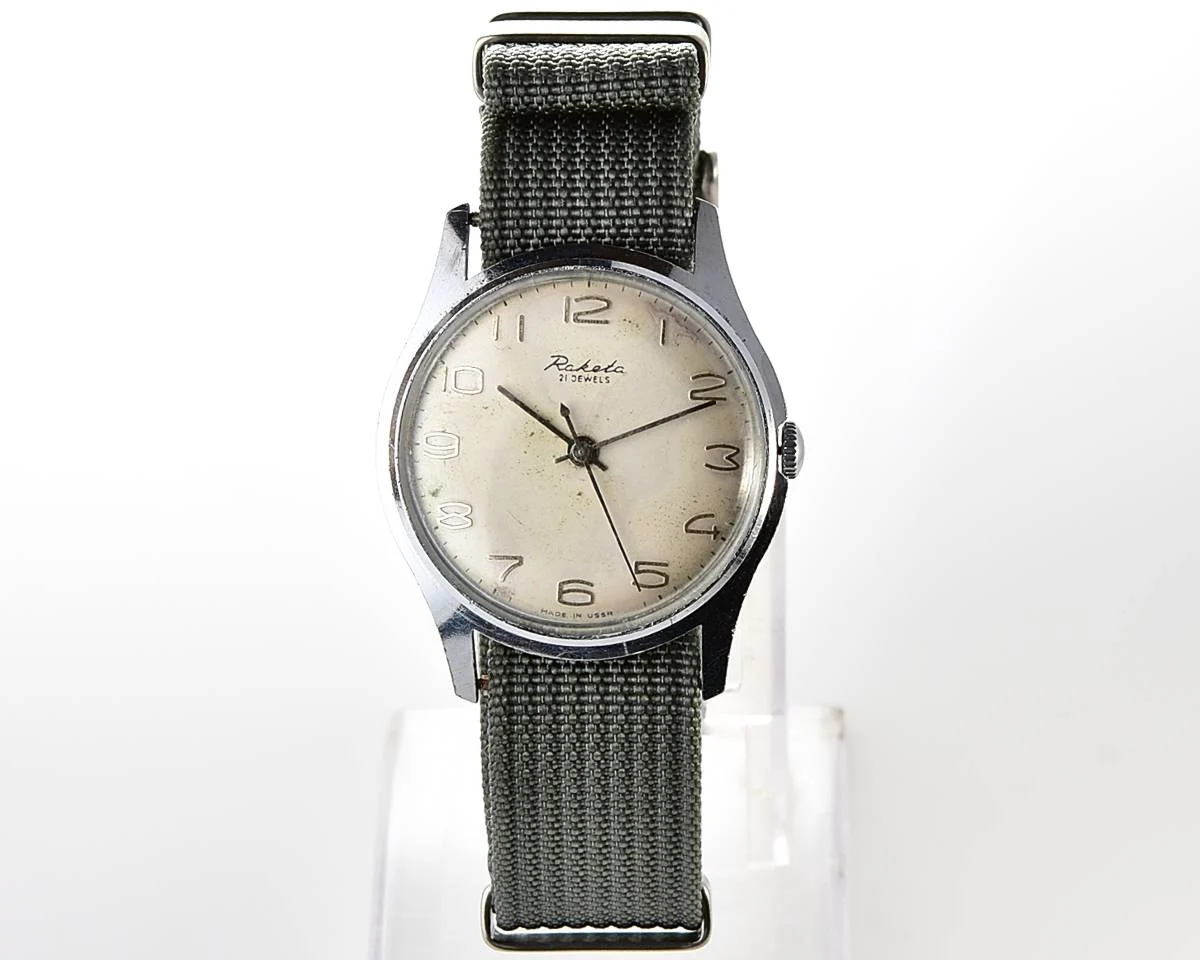 Soviet Raketa Baltica vintage mechanical watch with NATO nylon strap