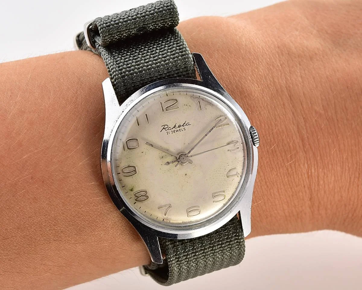 Soviet Raketa Baltica vintage mechanical watch with NATO nylon strap