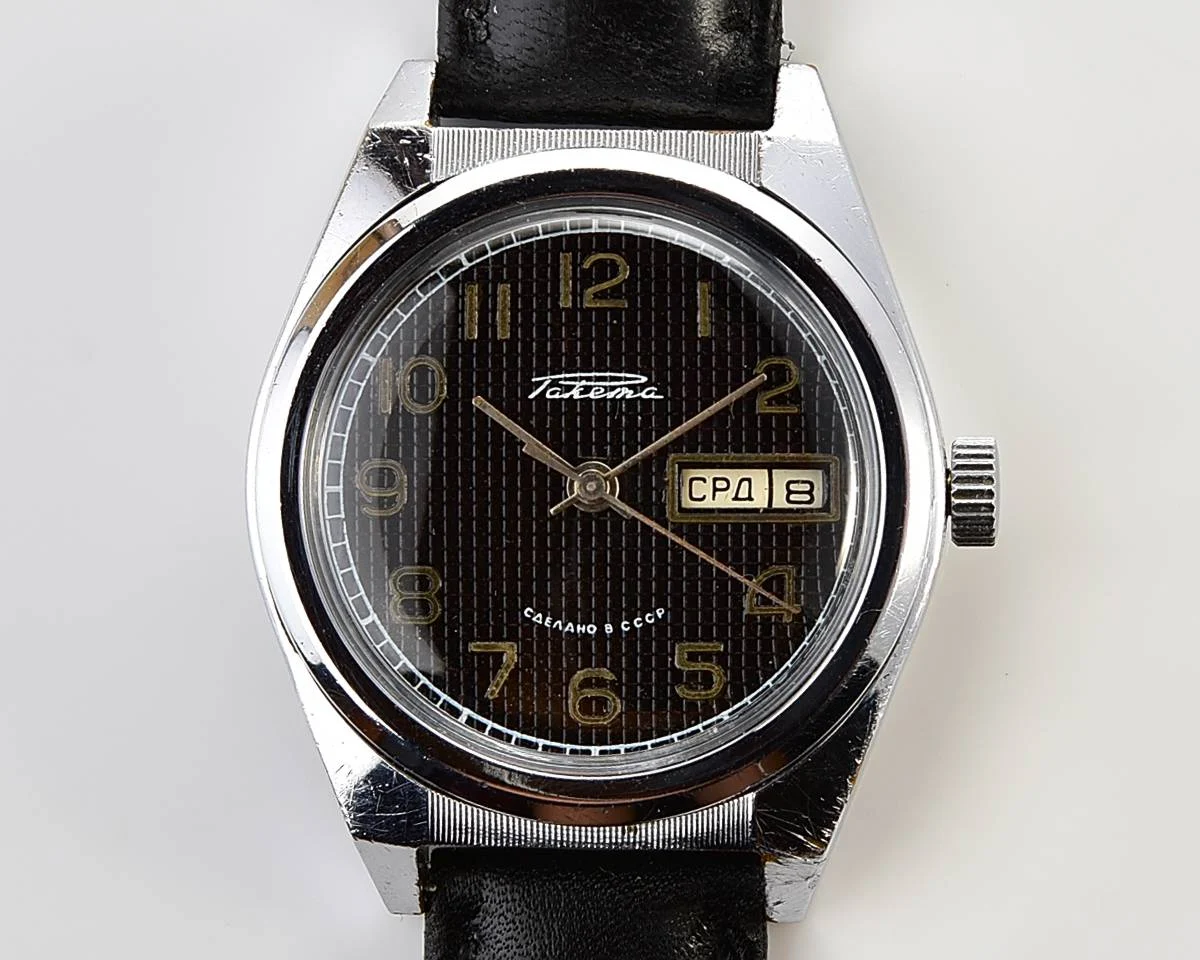 Raketa vintage mechanical wrist watch with double calendar