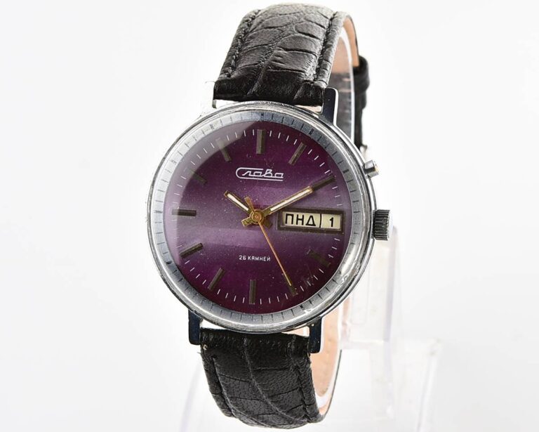 Slava soviet mechanical vintage watch with purple dial
