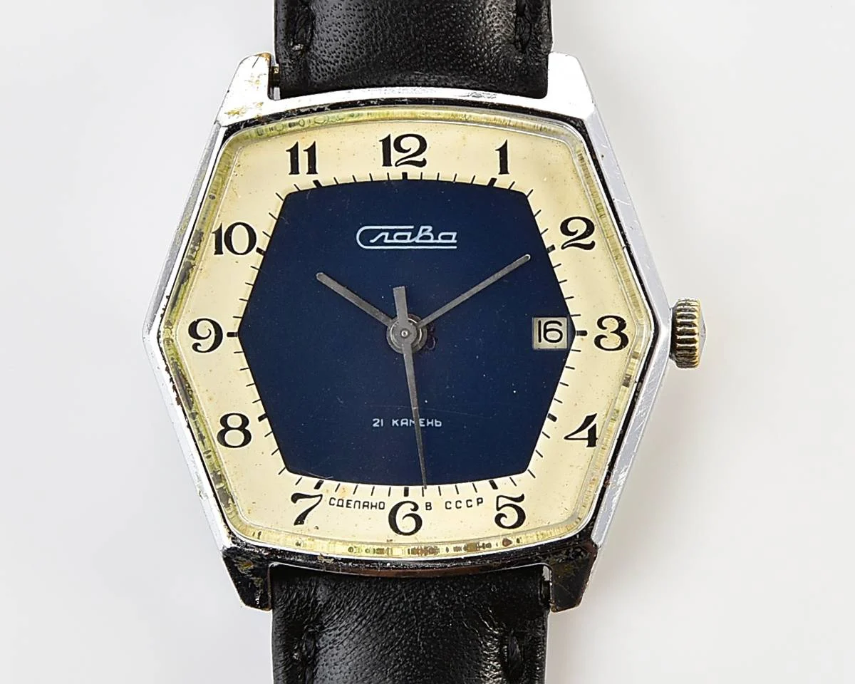 Hexagonal Slava Soviet mechanical vintage watch