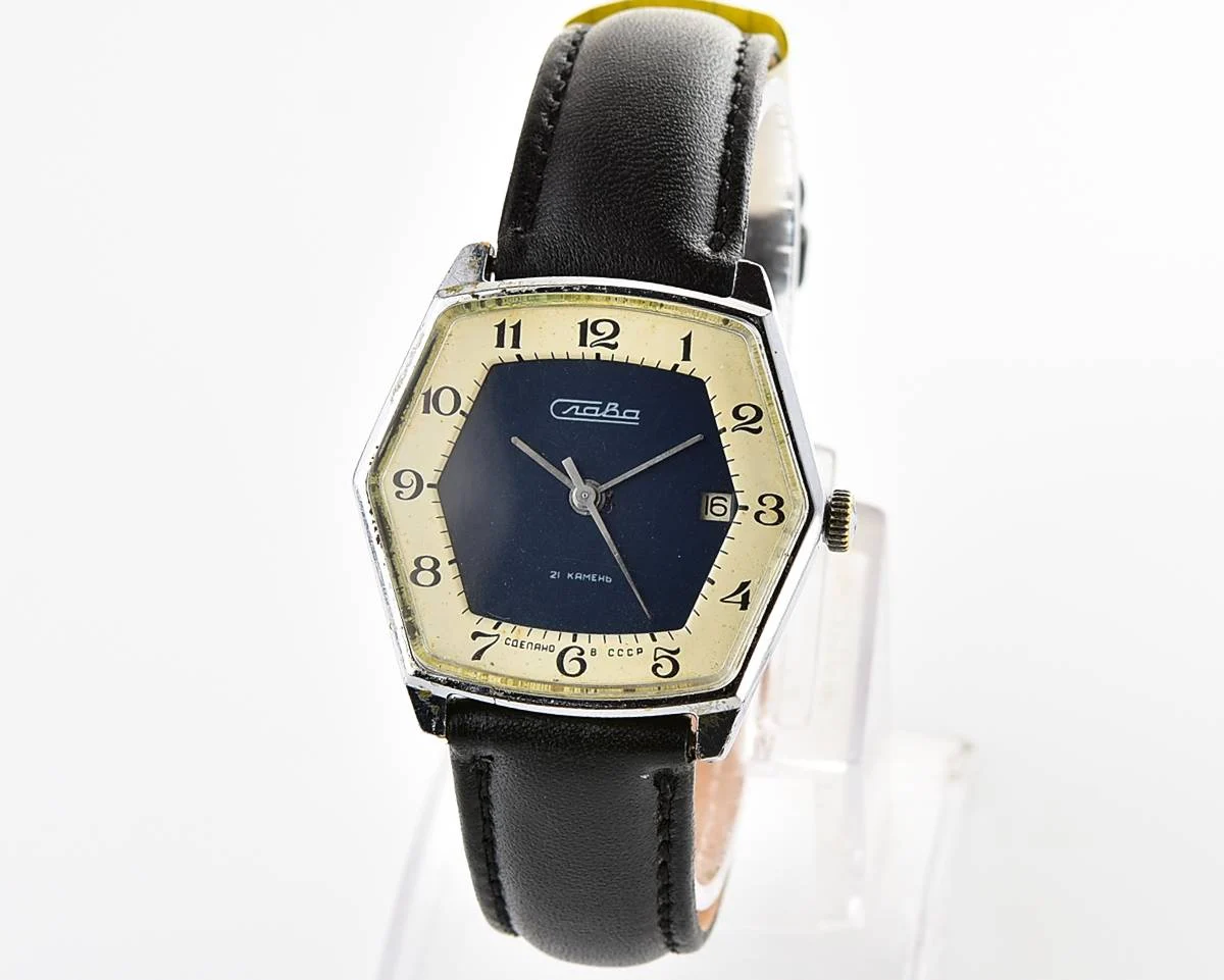 Hexagonal Slava Soviet mechanical vintage watch