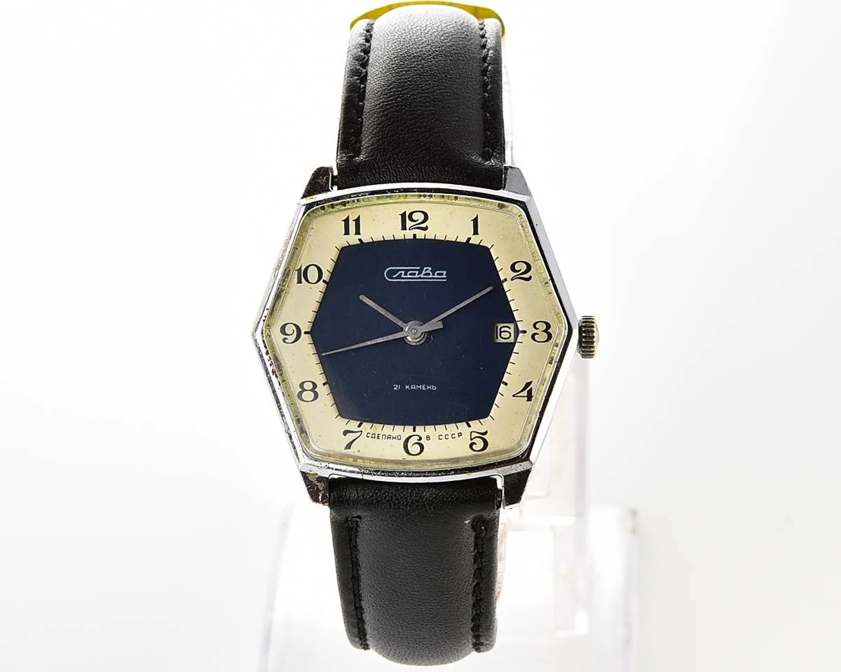 Hexagonal Slava Soviet mechanical vintage watch
