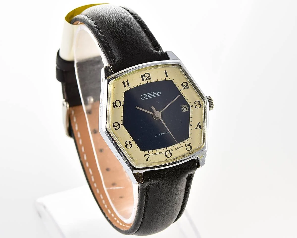 Hexagonal Slava Soviet mechanical vintage watch
