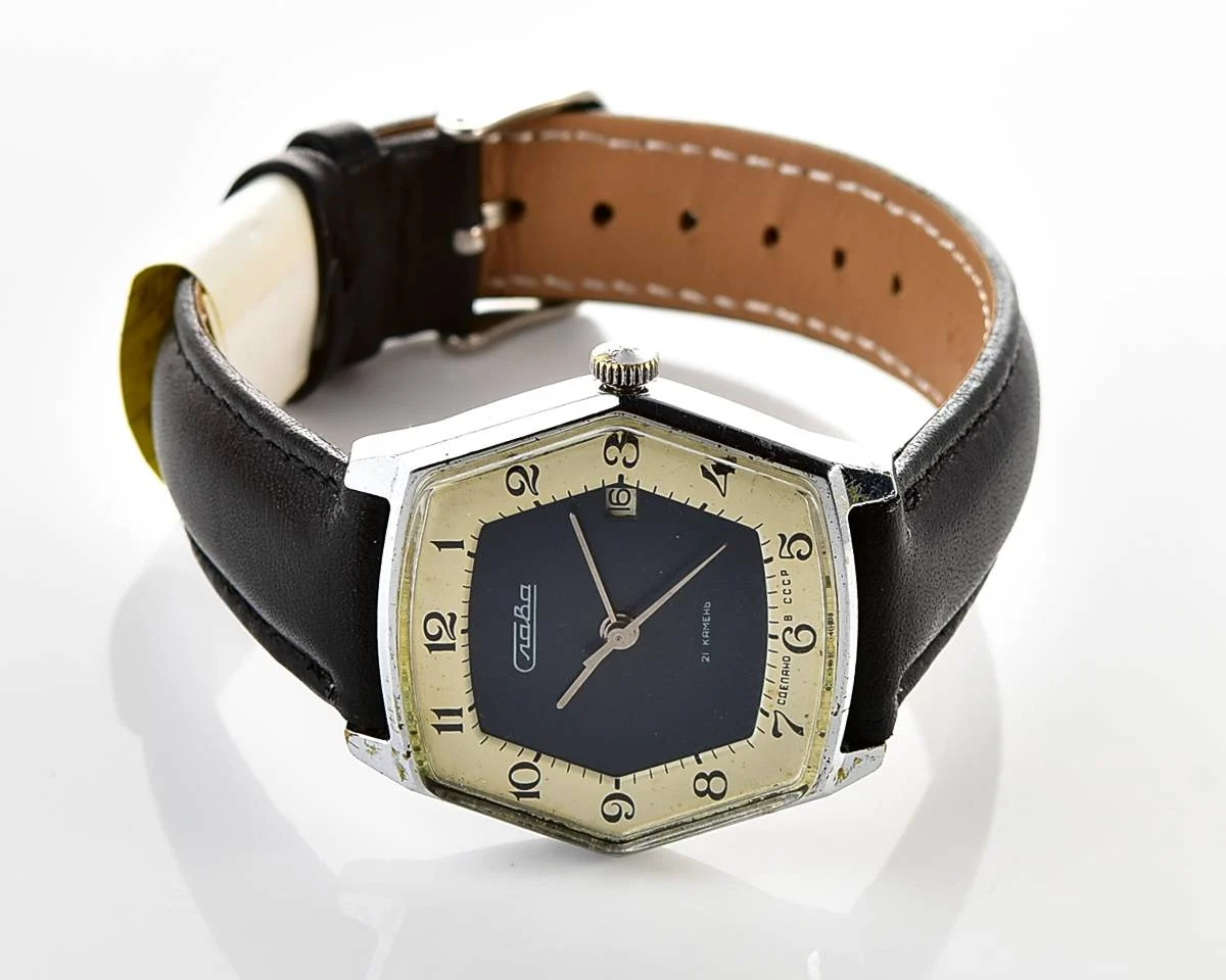 Hexagonal Slava Soviet mechanical vintage watch