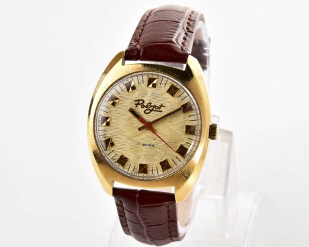 Excellent soviet POLJOT mechanical gold-plated wrist watch with intricate textured dial