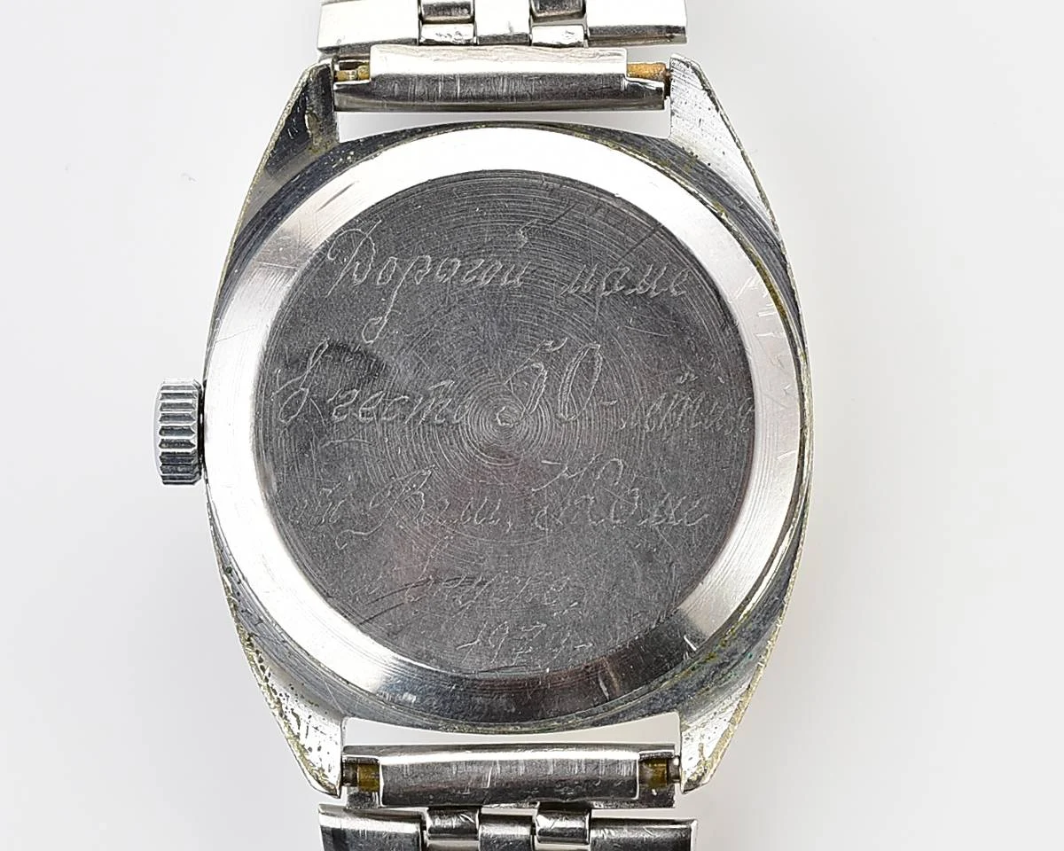 Soviet Raketa-Exacta vintage mechanical watch with steel bracelet