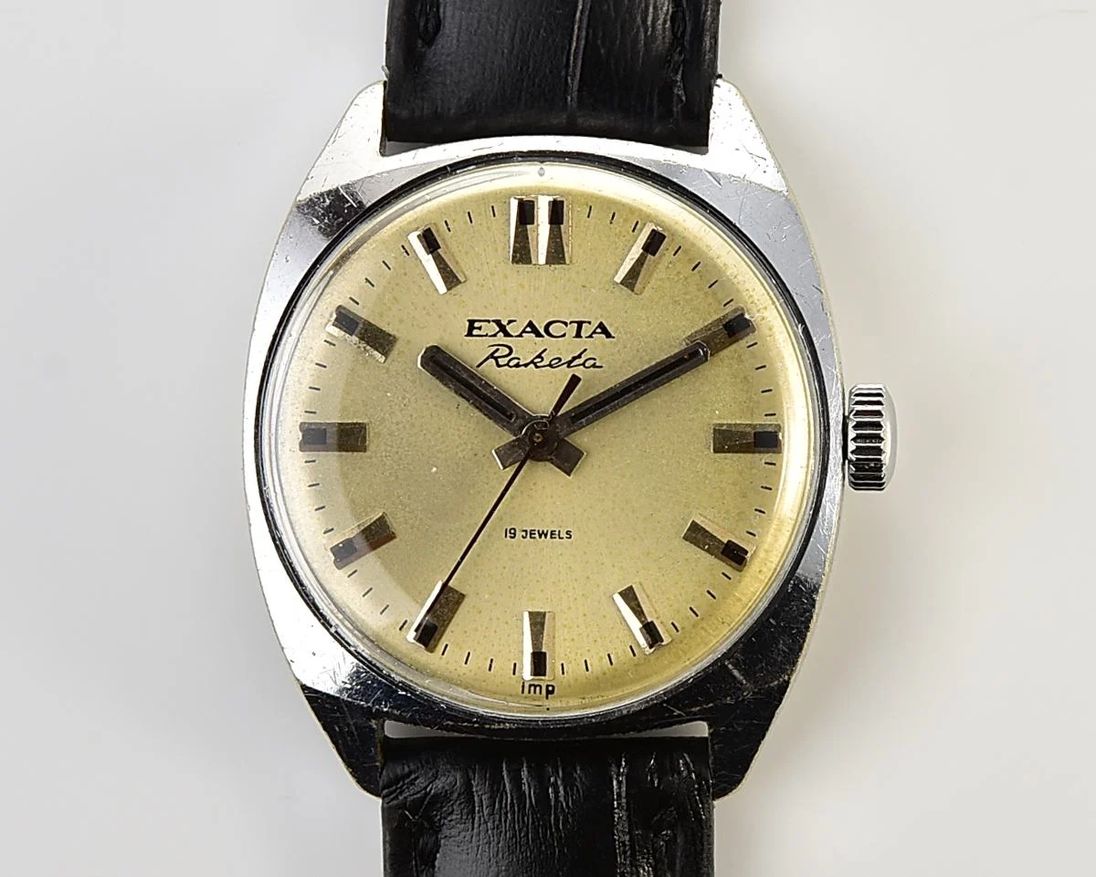 Soviet Exacta Raketa vintage mechanical wristwatch