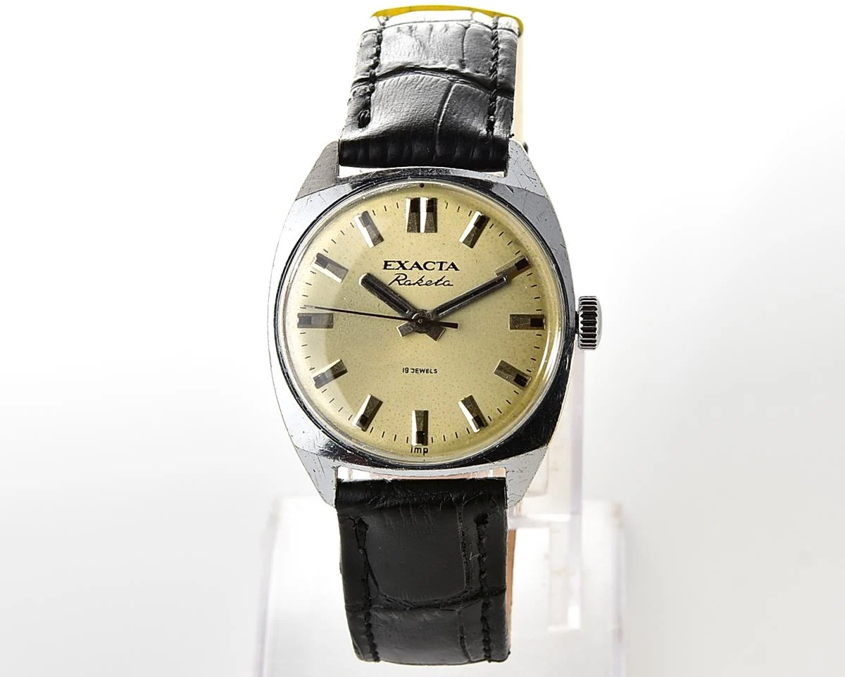 Soviet Exacta Raketa vintage mechanical wristwatch