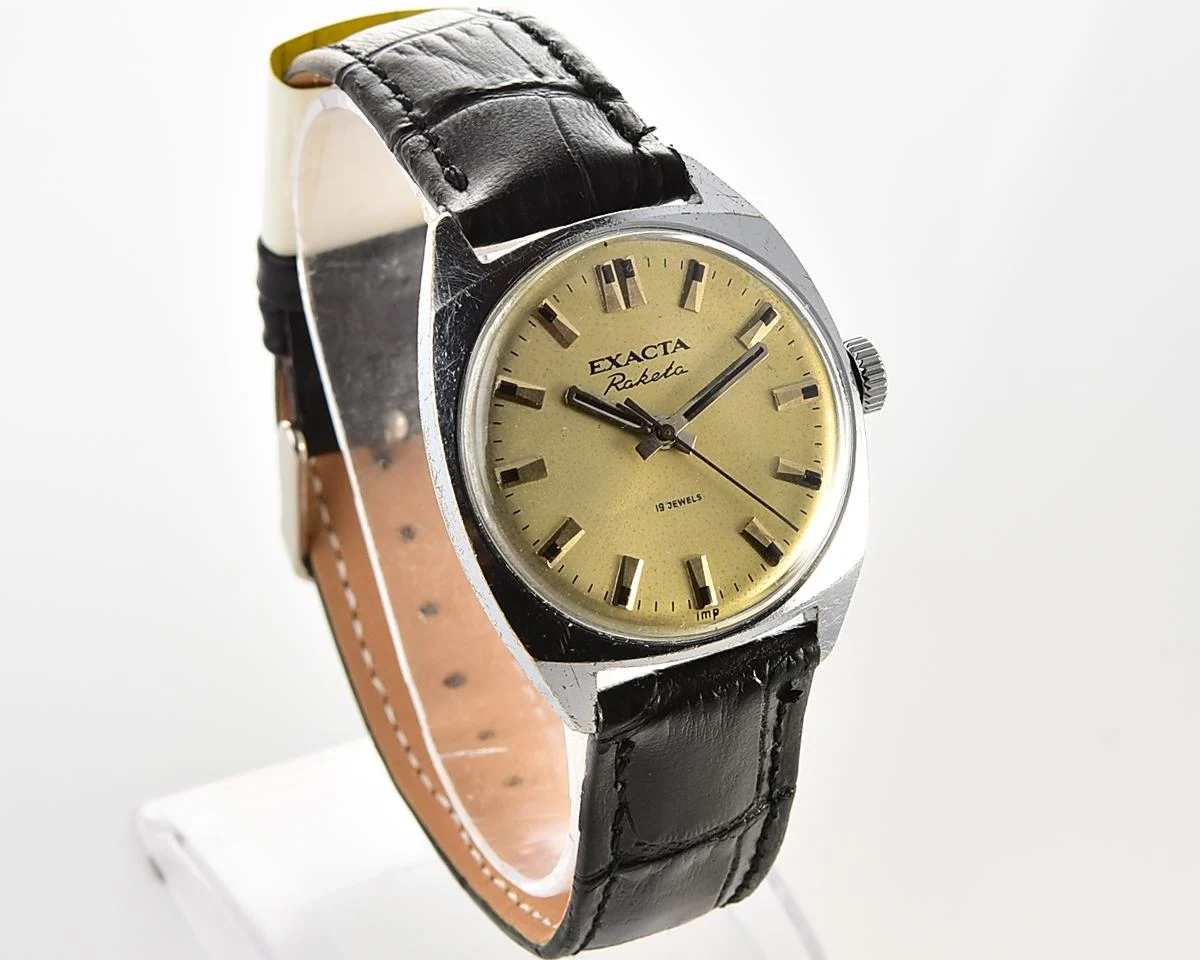 Soviet Exacta Raketa vintage mechanical wristwatch