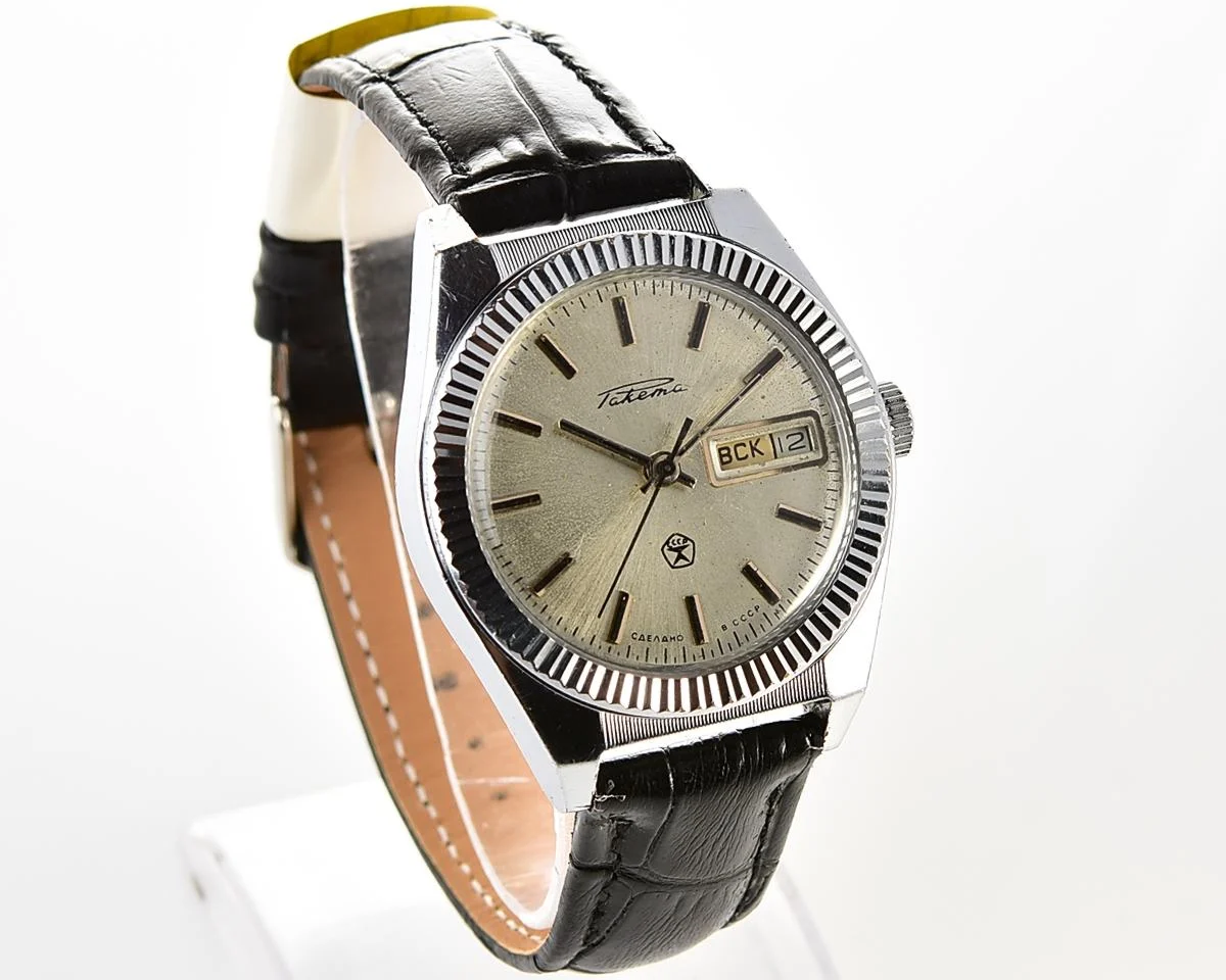 Raketa vintage mechanical wrist watch with double calendar