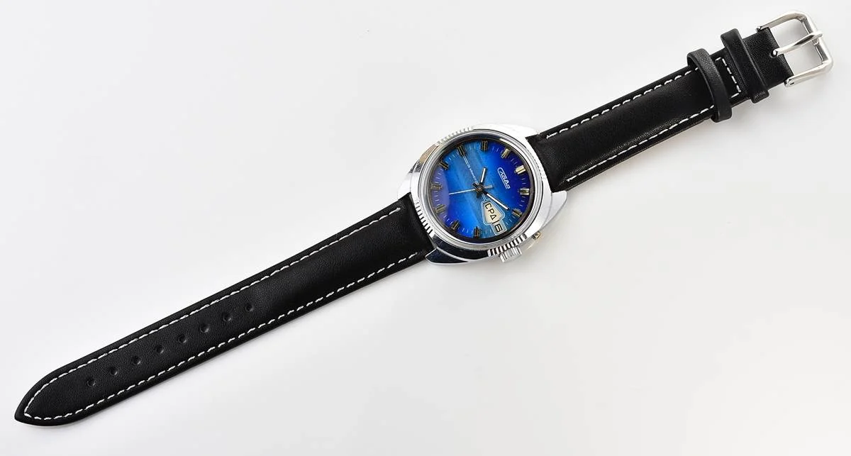 Slava Soviet mechanical vintage watch with blue dial