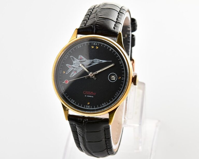 Excellent Slava soviet mechanical vintage watch with MIG aircraft!