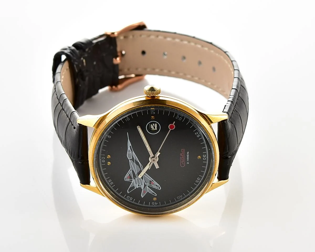Excellent Slava Soviet mechanical vintage watch with MIG aircraft!